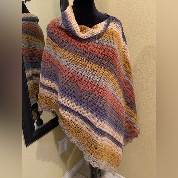 Crocheted Asymmetrical Poncho - Picture 7 of 7